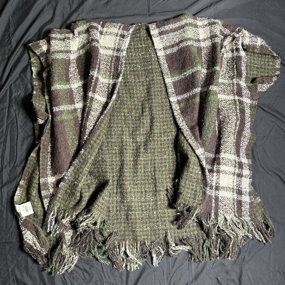 NWT Falls Creek Ruana Boucle Large Brown Green Plaid Slouchy Reversible Soft